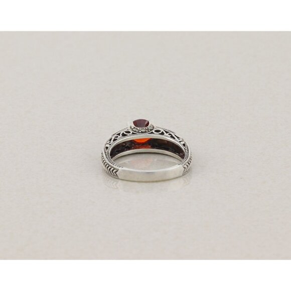 Sterling Silver Red Cubic Zirconia Marcasite Ring Size 8 - Picture 7 of 9